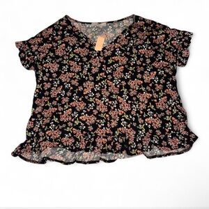 LOFT Black and Pink Floral Blouse